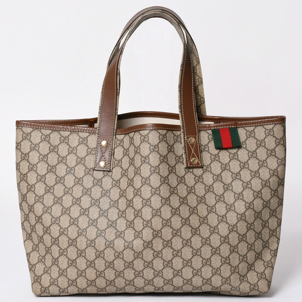 極美品 GUUCI グッチ Tote Bag トートバッグ GGキャンバス ブラウン ベージュ 211134 ゴールド金具 中古 4a001927