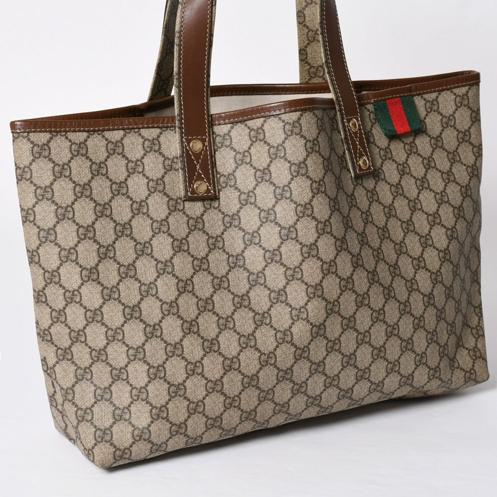 Very Good Condition GUUCI Tote Bag GG Canvas Brown Beige 211134 Gold Hardware Used 4a001927