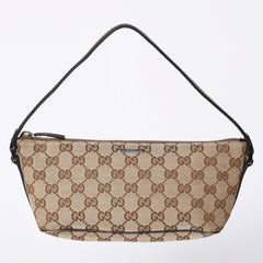 GUCCI グッチ アクセサリーポーチ ハンドバッグ ワンショルダーバッグ 141809 キャンバス レザー ブラウン 美品 中古 4a001942