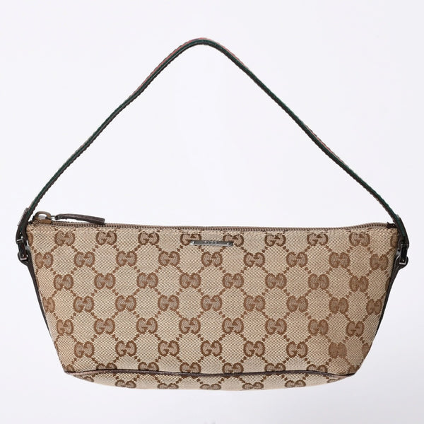 GUCCI グッチ アクセサリーポーチ ハンドバッグ ワンショルダーバッグ 141809 キャンバス レザー ブラウン 美品 中古 4a001942