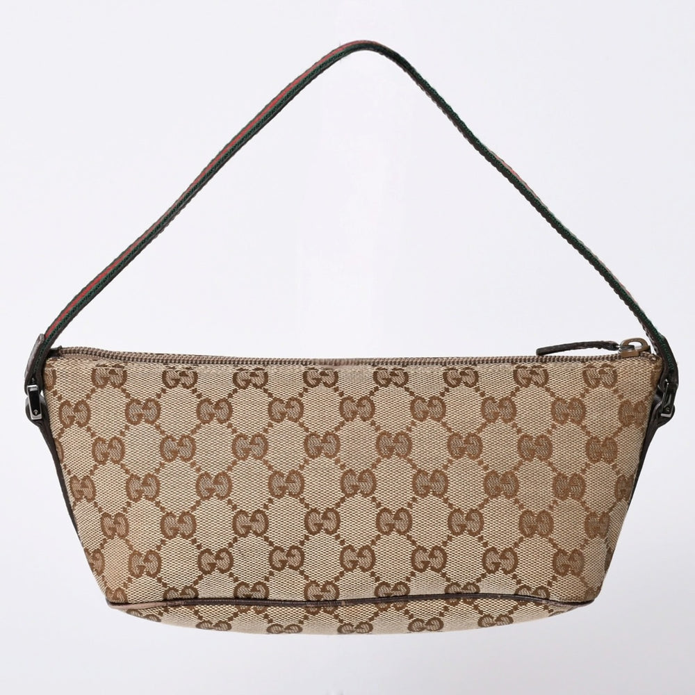 GUCCI グッチ アクセサリーポーチ ハンドバッグ ワンショルダーバッグ 141809 キャンバス レザー ブラウン 美品 中古 4a001942