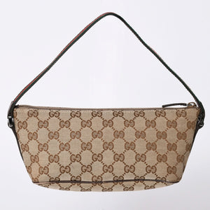 GUCCI グッチ アクセサリーポーチ ハンドバッグ ワンショルダーバッグ 141809 キャンバス レザー ブラウン 美品 中古 4a001942