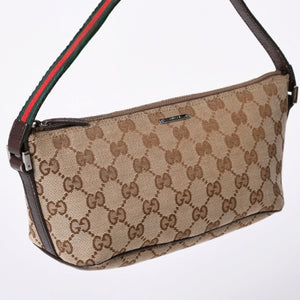 GUCCI グッチ アクセサリーポーチ ハンドバッグ ワンショルダーバッグ 141809 キャンバス レザー ブラウン 美品 中古 4a001942
