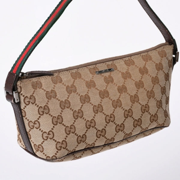 GUCCI グッチ アクセサリーポーチ ハンドバッグ ワンショルダーバッグ 141809 キャンバス レザー ブラウン 美品 中古 4a001942
