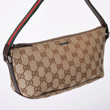 画像をギャラリービューアに読み込む, GUCCI グッチ アクセサリーポーチ ハンドバッグ ワンショルダーバッグ 141809 キャンバス レザー ブラウン 美品 中古 4a001942