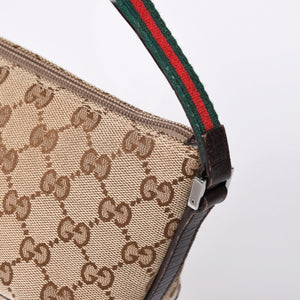 GUCCI グッチ アクセサリーポーチ ハンドバッグ ワンショルダーバッグ 141809 キャンバス レザー ブラウン 美品 中古 4a001942