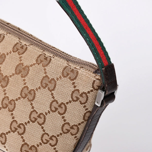 GUCCI グッチ アクセサリーポーチ ハンドバッグ ワンショルダーバッグ 141809 キャンバス レザー ブラウン 美品 中古 4a001942