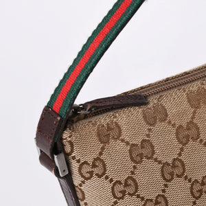 GUCCI グッチ アクセサリーポーチ ハンドバッグ ワンショルダーバッグ 141809 キャンバス レザー ブラウン 美品 中古 4a001942