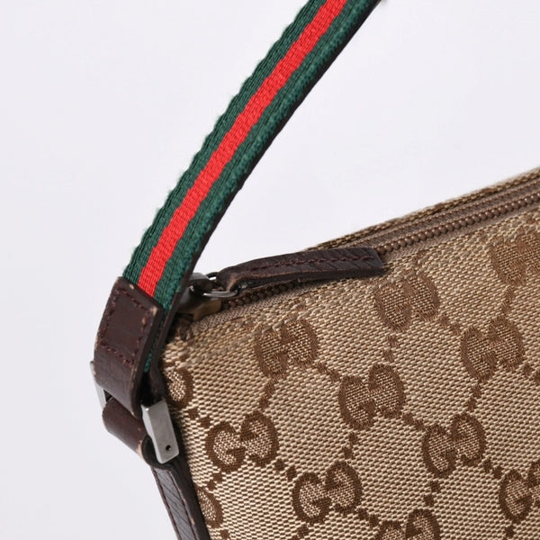 GUCCI グッチ アクセサリーポーチ ハンドバッグ ワンショルダーバッグ 141809 キャンバス レザー ブラウン 美品 中古 4a001942
