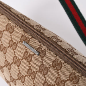 GUCCI グッチ アクセサリーポーチ ハンドバッグ ワンショルダーバッグ 141809 キャンバス レザー ブラウン 美品 中古 4a001942