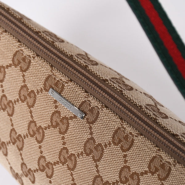 GUCCI グッチ アクセサリーポーチ ハンドバッグ ワンショルダーバッグ 141809 キャンバス レザー ブラウン 美品 中古 4a001942