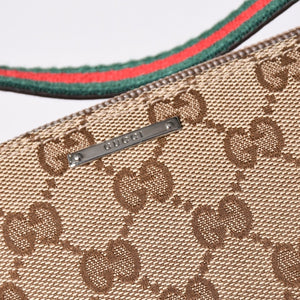 GUCCI グッチ アクセサリーポーチ ハンドバッグ ワンショルダーバッグ 141809 キャンバス レザー ブラウン 美品 中古 4a001942