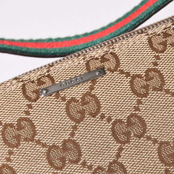 GUCCI グッチ アクセサリーポーチ ハンドバッグ ワンショルダーバッグ 141809 キャンバス レザー ブラウン 美品 中古 4a001942