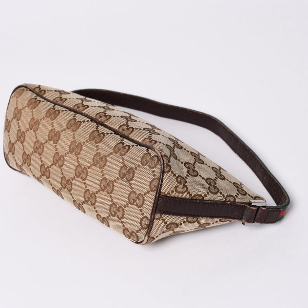 GUCCI グッチ アクセサリーポーチ ハンドバッグ ワンショルダーバッグ 141809 キャンバス レザー ブラウン 美品 中古 4a001942