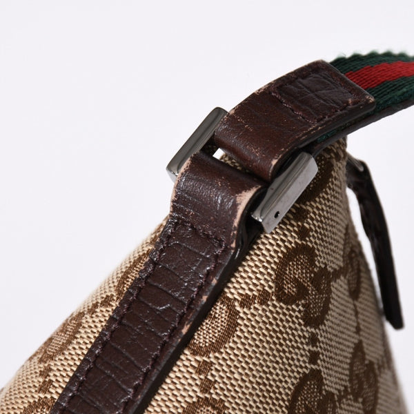 GUCCI グッチ アクセサリーポーチ ハンドバッグ ワンショルダーバッグ 141809 キャンバス レザー ブラウン 美品 中古 4a001942