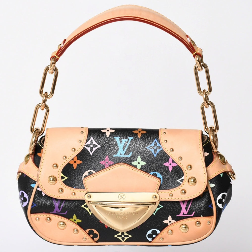 極美品 LOUIS VUITTON ルイヴィトン マリリン ハンドバッグ M40128 モノグラム マルチカラー ブラック 村上隆 中古 4a001914