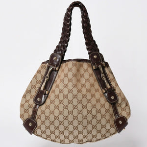 Very good condition GUCCI Gucci tote bag shoulder bag GG canvas brown gold hardware 162900 used 4a001926
