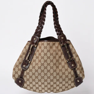 Very good condition GUCCI Gucci tote bag shoulder bag GG canvas brown gold hardware 162900 used 4a001926