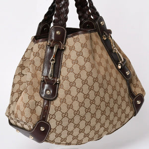 Very good condition GUCCI Gucci tote bag shoulder bag GG canvas brown gold hardware 162900 used 4a001926