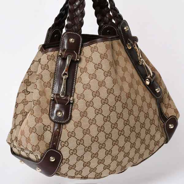 Very good condition GUCCI Gucci tote bag shoulder bag GG canvas brown gold hardware 162900 used 4a001926