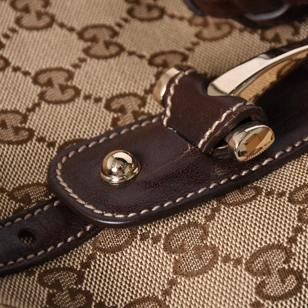 Very good condition GUCCI Gucci tote bag shoulder bag GG canvas brown gold hardware 162900 used 4a001926