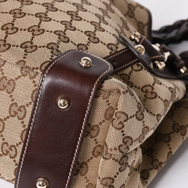 Very good condition GUCCI Gucci tote bag shoulder bag GG canvas brown gold hardware 162900 used 4a001926