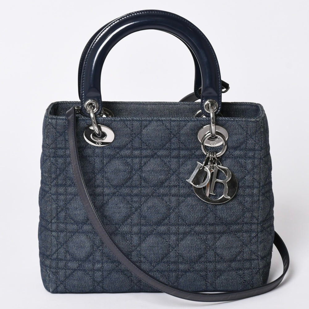 ChristianDior クリスチャンディオール レディディオール カナ―ジュ ハンドバッグ デニム レザー 美品 中古 4a002100