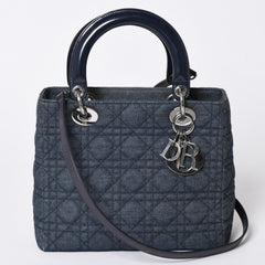 ChristianDior Lady Dior Canage Handbag Denim Leather Good Condition Used 4a002100