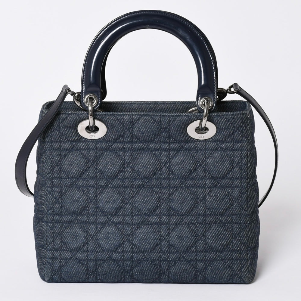 ChristianDior クリスチャンディオール レディディオール カナ―ジュ ハンドバッグ デニム レザー 美品 中古 4a002100
