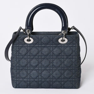 ChristianDior Lady Dior Canage Handbag Denim Leather Good Condition Used 4a002100