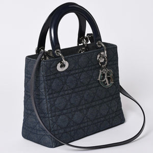 ChristianDior Lady Dior Canage Handbag Denim Leather Good Condition Used 4a002100