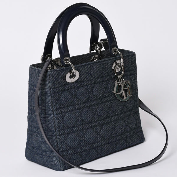 ChristianDior Lady Dior Canage Handbag Denim Leather Good Condition Used 4a002100