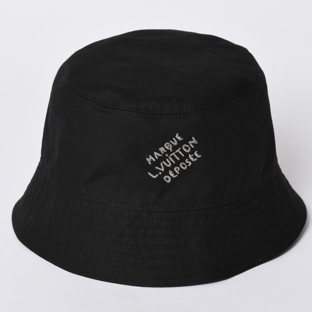 Very Good Condition LOUIS VUITTON Bucket Hat Monogram Blast M5273L Black Hat Water Repellent Cap Reversible Used 4a001938