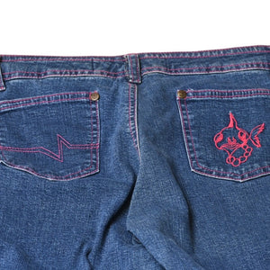 極美品 PUNKY FISH パンキーフィッシュ クラッシュ加工リメイク風フレアデニムパンツ Y2K グランジ ローライズ フレア デニム地 皮剥ぎ加工 中古 4a002142