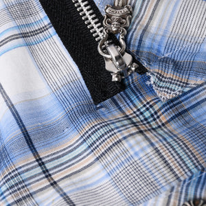 CHROME HEARTS BS Flare Patch Long Sleeve Shirt Size XS Cross Ball Button Dagger Zip Check Pattern Blue Good Condition Used 4a001958