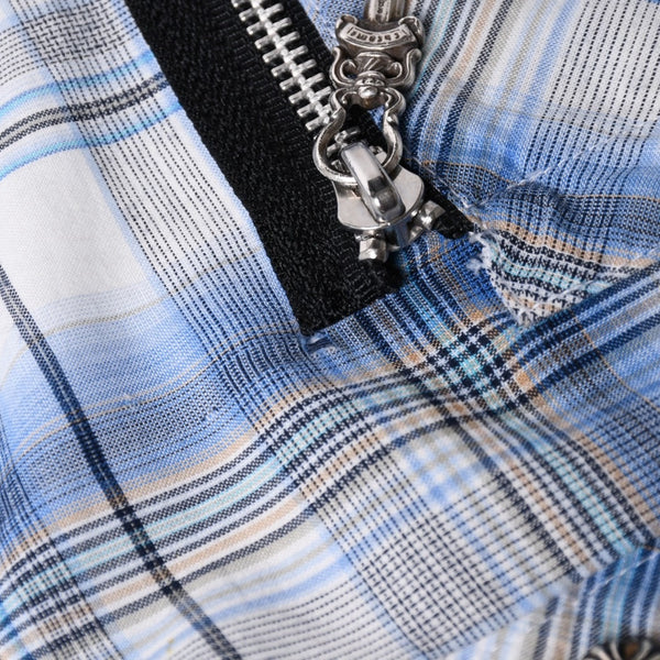 CHROME HEARTS BS Flare Patch Long Sleeve Shirt Size XS Cross Ball Button Dagger Zip Check Pattern Blue Good Condition Used 4a001958