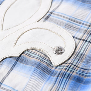CHROME HEARTS BS Flare Patch Long Sleeve Shirt Size XS Cross Ball Button Dagger Zip Check Pattern Blue Good Condition Used 4a001958