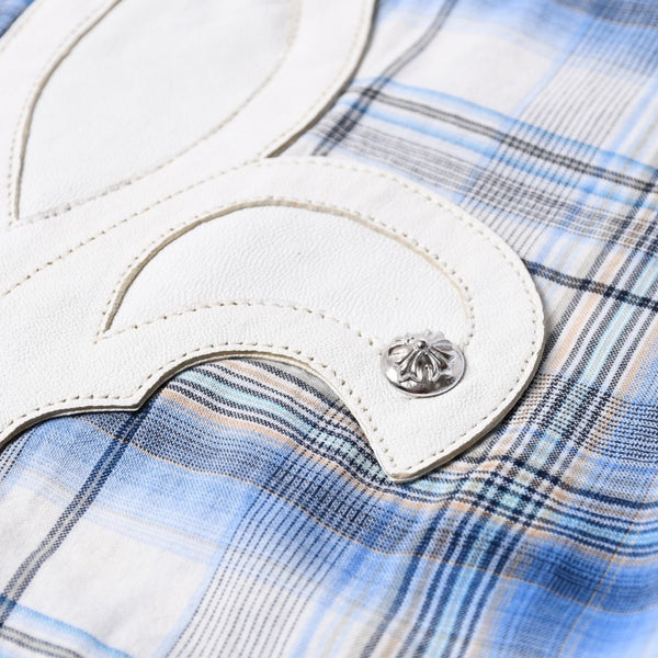 CHROME HEARTS BS Flare Patch Long Sleeve Shirt Size XS Cross Ball Button Dagger Zip Check Pattern Blue Good Condition Used 4a001958