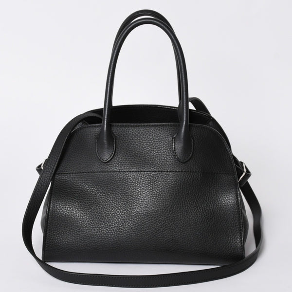 Like New THE ROW SOFT MARGAUX 10 Handbag W1190 L133 Leather Black Silver Hardware Used 4a001929