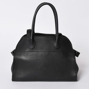 Like New THE ROW SOFT MARGAUX 10 Handbag W1190 L133 Leather Black Silver Hardware Used 4a001929