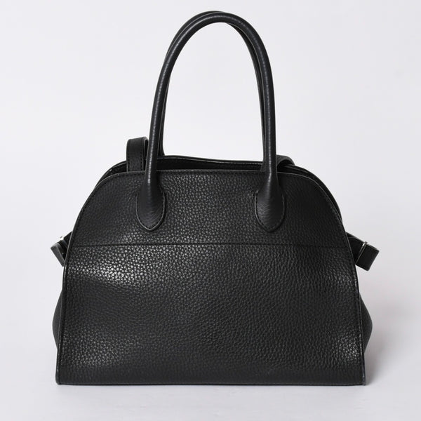 Like New THE ROW SOFT MARGAUX 10 Handbag W1190 L133 Leather Black Silver Hardware Used 4a001929