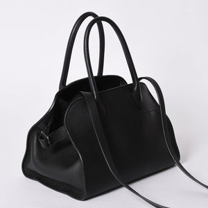 Like New THE ROW SOFT MARGAUX 10 Handbag W1190 L133 Leather Black Silver Hardware Used 4a001929