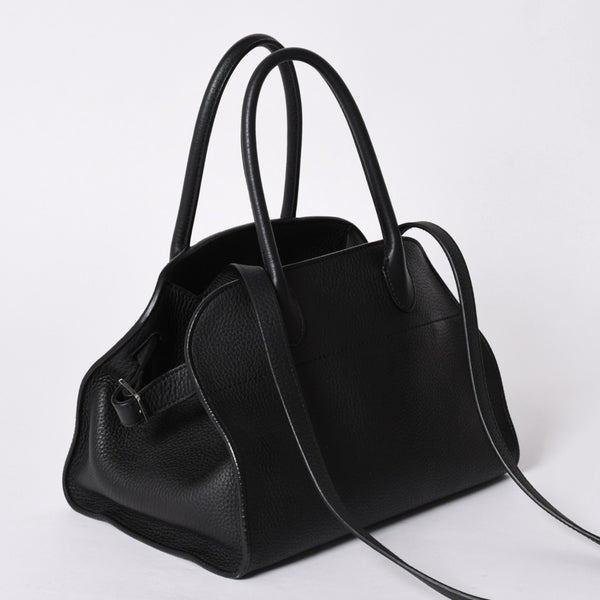 Like New THE ROW SOFT MARGAUX 10 Handbag W1190 L133 Leather Black Silver Hardware Used 4a001929