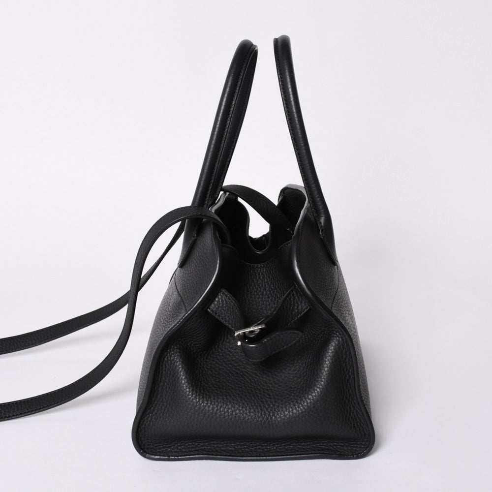 新品同様 THE ROW ザ ロウ SOFT MARGAUX 10 ソフトマルゴー10 ハンドバッグ W1190 L133 レザー ブラック シルバー金具 中古 4a001929