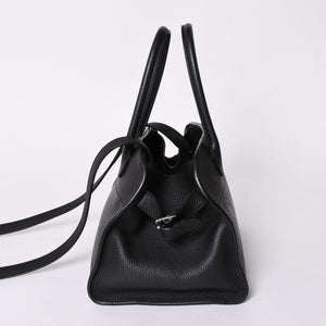 Like New THE ROW SOFT MARGAUX 10 Handbag W1190 L133 Leather Black Silver Hardware Used 4a001929