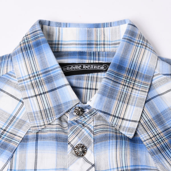 CHROME HEARTS BS Flare Patch Long Sleeve Shirt Size XS Cross Ball Button Dagger Zip Check Pattern Blue Good Condition Used 4a001958