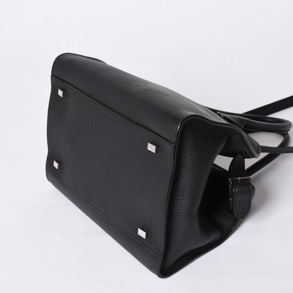 Like New THE ROW SOFT MARGAUX 10 Handbag W1190 L133 Leather Black Silver Hardware Used 4a001929