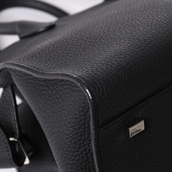 Like New THE ROW SOFT MARGAUX 10 Handbag W1190 L133 Leather Black Silver Hardware Used 4a001929