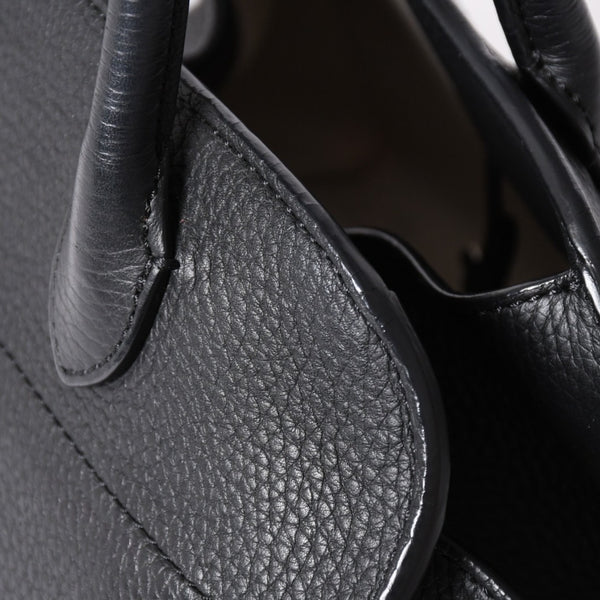Like New THE ROW SOFT MARGAUX 10 Handbag W1190 L133 Leather Black Silver Hardware Used 4a001929