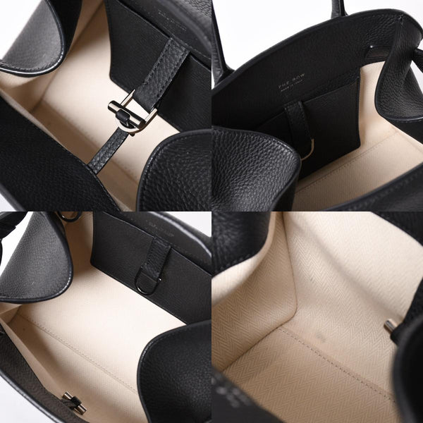 Like New THE ROW SOFT MARGAUX 10 Handbag W1190 L133 Leather Black Silver Hardware Used 4a001929